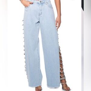 Light Blue Chain-Embellished Women Jeans